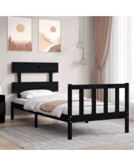 Cadre de lit sans matelas noir 90x200 cm bois de pin massif | Mobilier & Déco