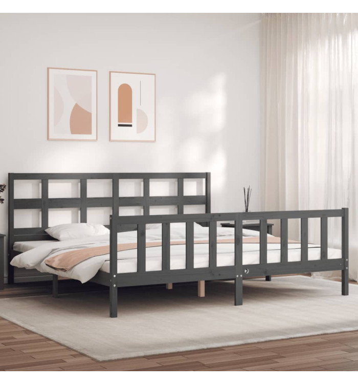 Cadre de lit avec tête de lit gris Super King Size bois massif | Mobilier & Déco