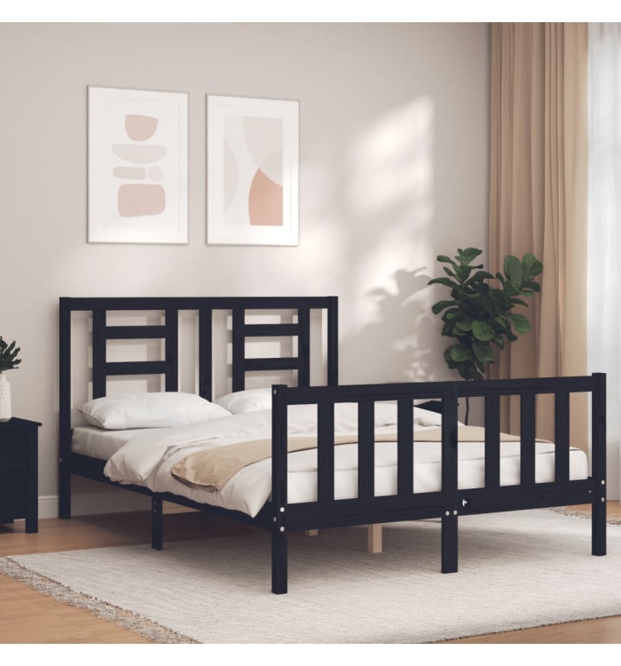 Cadre de lit sans matelas noir 140x190 cm bois de pin massif | Mobilier & Déco