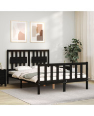 Cadre de lit sans matelas noir 140x190 cm bois de pin massif | Mobilier & Déco