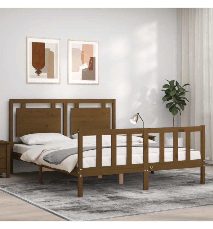 Cadre de lit sans matelas marron miel bois massif | Mobilier & Déco