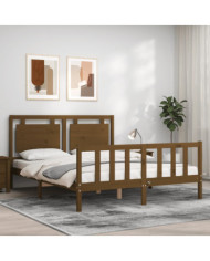 Cadre de lit sans matelas marron miel bois massif | Mobilier & Déco