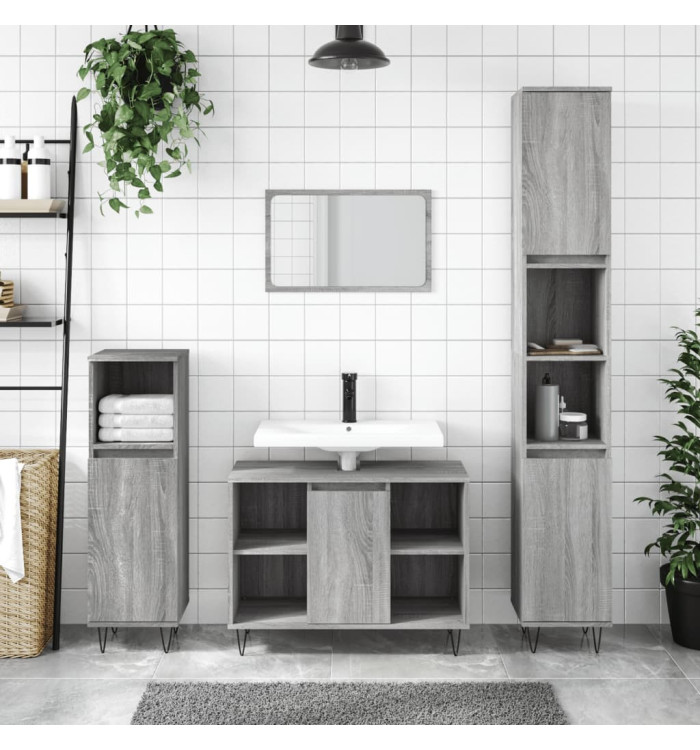 Ensemble de meubles de salle de bain 3 pcs Sonoma gris | Mobilier & Déco