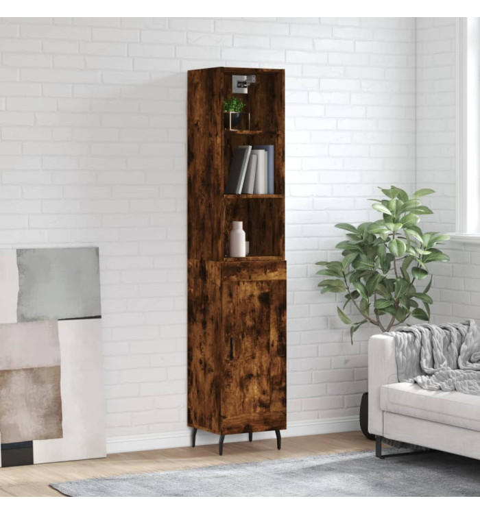 Buffet haut Chêne fumé 34,5x34x180 cm Bois d'ingénierie | Mobilier & Déco