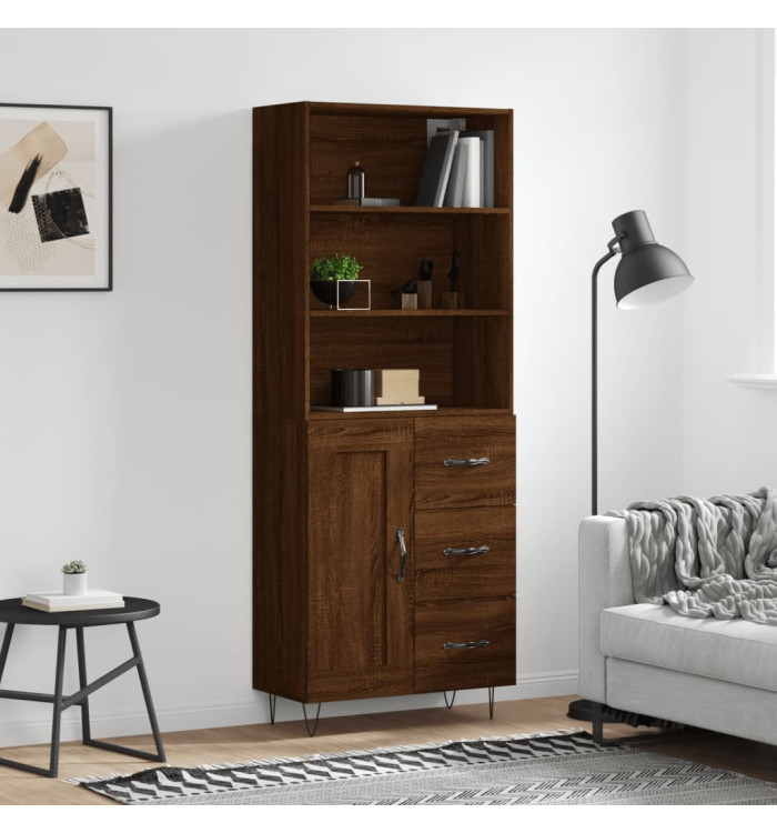 Buffet haut Chêne marron 69,5x34x180 cm Bois d'ingénierie | Mobilier & Déco