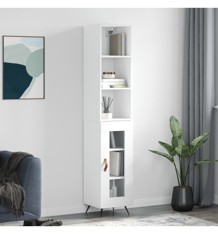 Buffet haut Blanc 34,5x34x180 cm Bois d'ingénierie | Mobilier & Déco