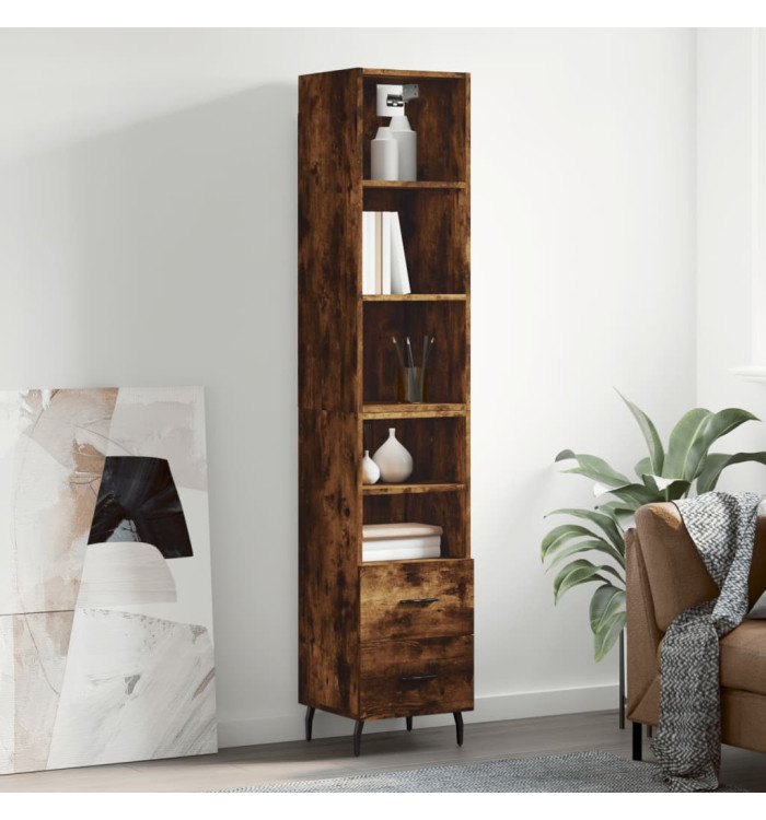 Buffet haut Chêne fumé 34,5x34x180 cm Bois d'ingénierie | Mobilier & Déco
