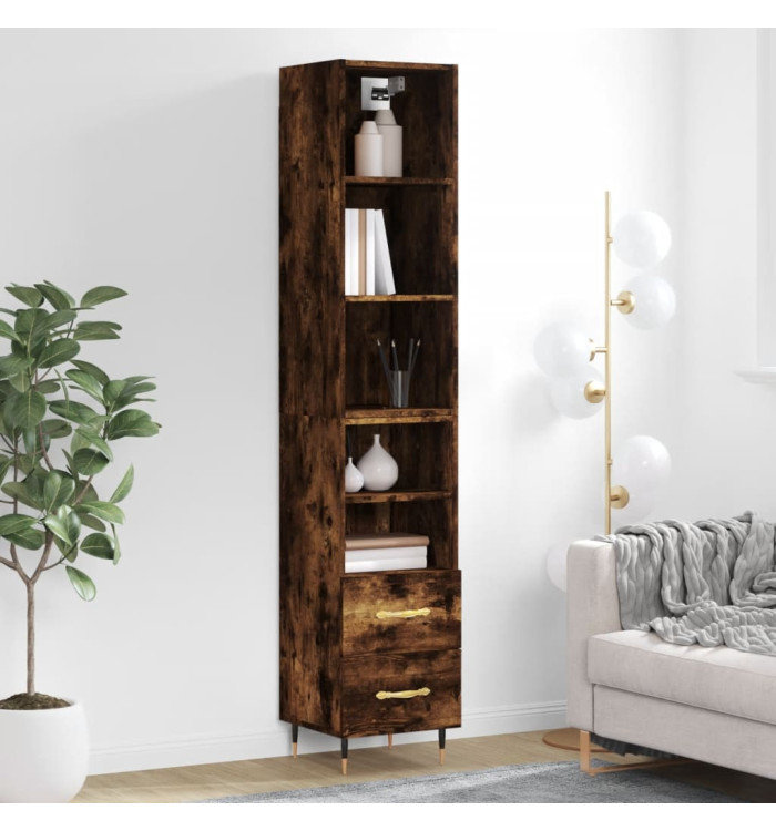 Buffet haut Chêne fumé 34,5x34x180 cm Bois d'ingénierie | Mobilier & Déco