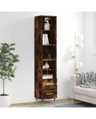 Buffet haut Chêne fumé 34,5x34x180 cm Bois d'ingénierie | Mobilier & Déco