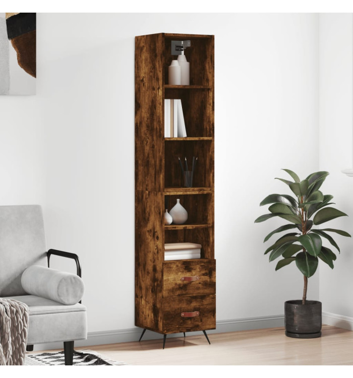 Buffet haut Chêne fumé 34,5x34x180 cm Bois d'ingénierie | Mobilier & Déco