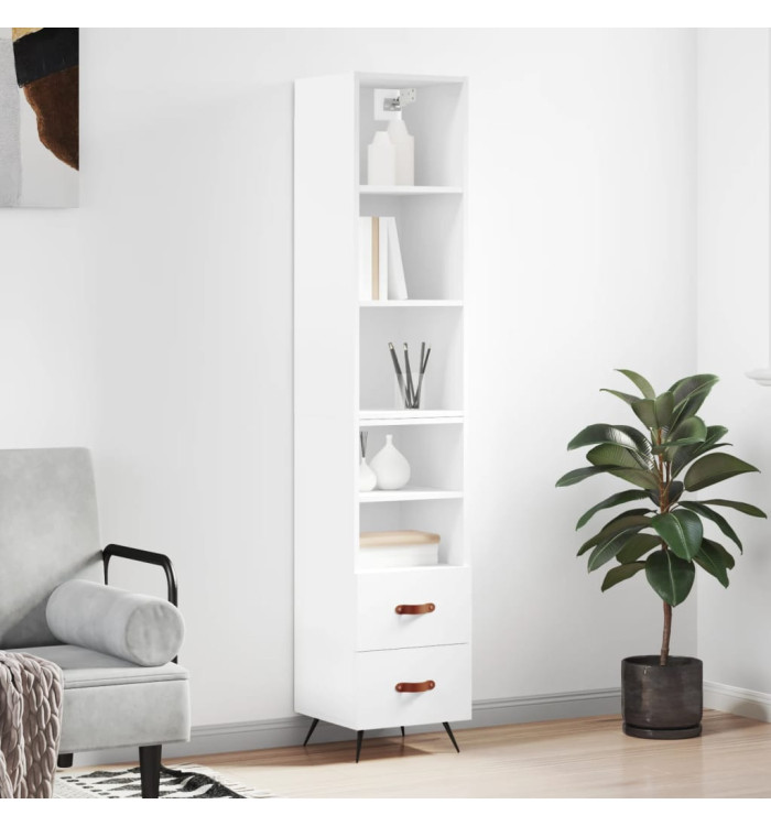 Buffet haut Blanc 34,5x34x180 cm Bois d'ingénierie | Mobilier & Déco