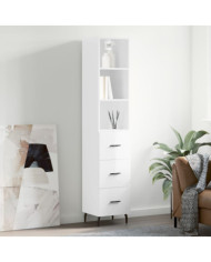 Buffet haut Blanc brillant 34,5x34x180 cm Bois d'ingénierie | Mobilier & Déco