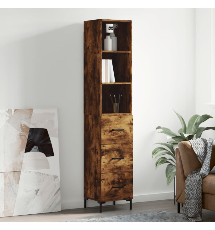 Buffet haut Chêne fumé 34,5x34x180 cm Bois d'ingénierie | Mobilier & Déco