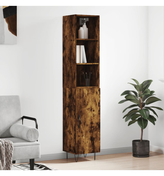 Buffet haut Chêne fumé 34,5x34x180 cm Bois d'ingénierie | Mobilier & Déco