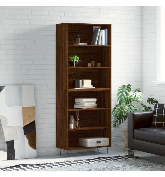 Buffet chêne marron 69,5x32,5x180 cm bois d'ingénierie | Mobilier & Déco