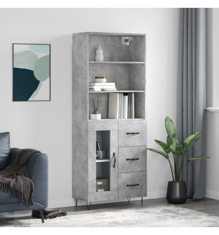 Buffet haut Gris béton 69,5x34x180 cm Bois d'ingénierie | Mobilier & Déco