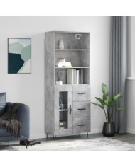 Buffet haut Gris béton 69,5x34x180 cm Bois d'ingénierie | Mobilier & Déco
