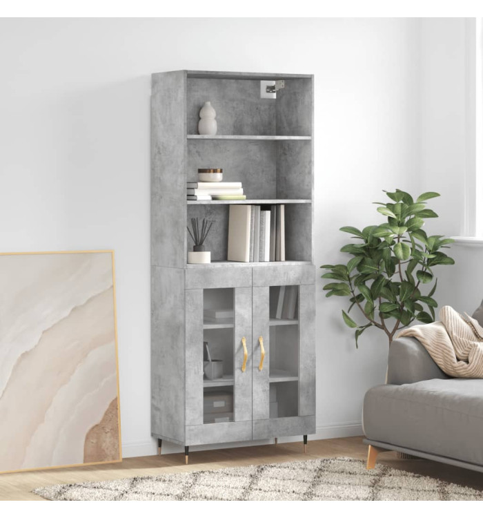 Buffet haut Gris béton 69,5x34x180 cm Bois d'ingénierie | Mobilier & Déco
