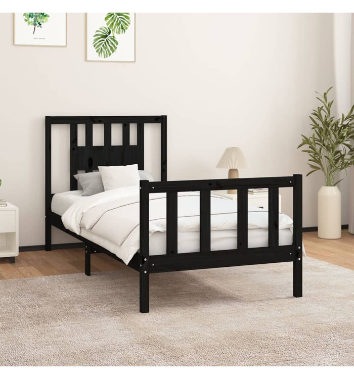 Cadre de lit sans matelas noir bois de pin massif 90x200 cm | Mobilier & Déco