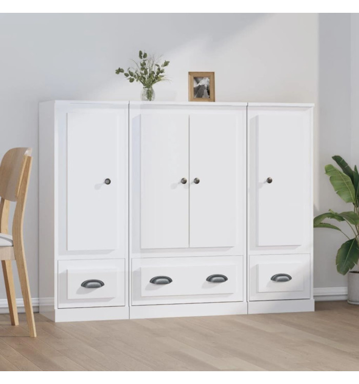 Buffets 3 pcs blanc brillant bois d'ingénierie | Mobilier & Déco