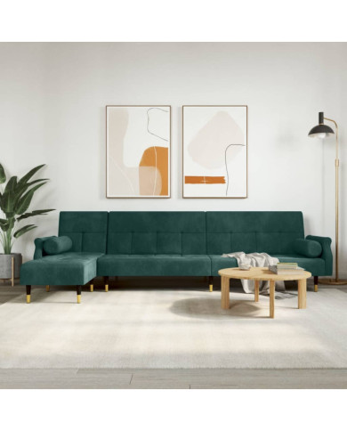Canapé-lit en forme de L vert foncé 271x140x70 cm velours | Mobilier & Déco