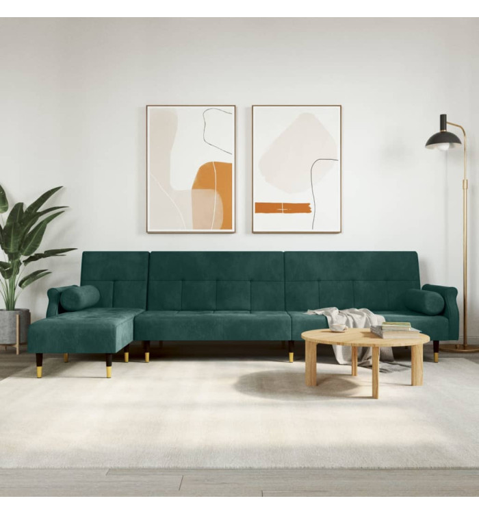 Canapé-lit en forme de L vert foncé 271x140x70 cm velours | Mobilier & Déco