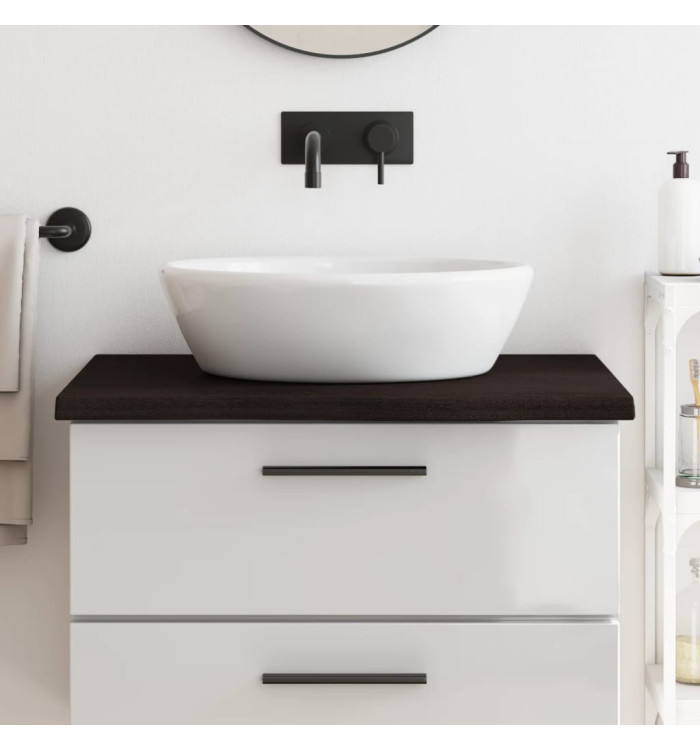 Comptoir de salle de bain marron foncé bois massif traité | Mobilier & Déco