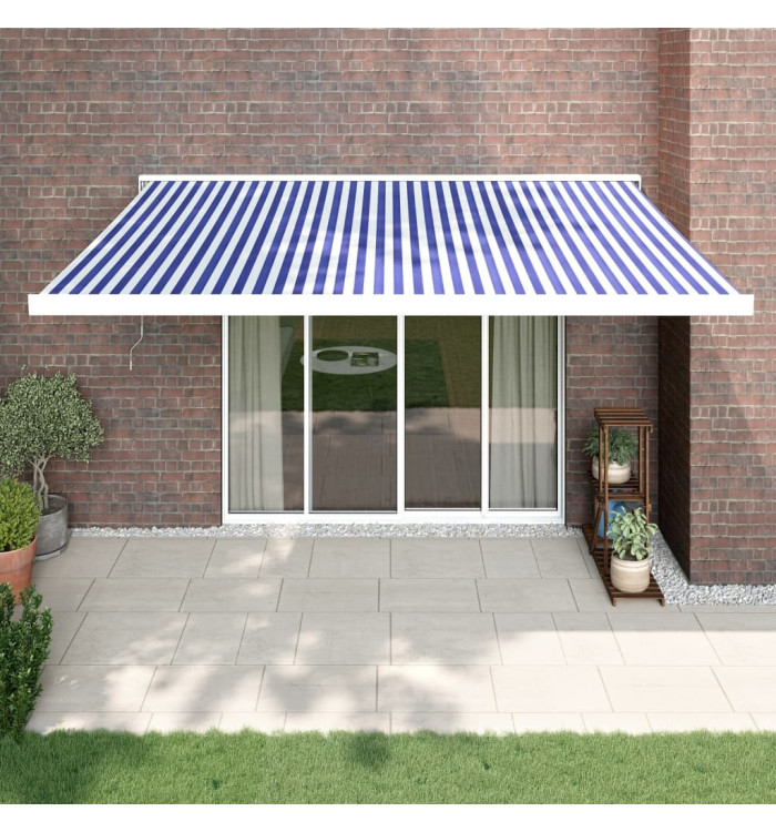 Auvent rétractable bleu et blanc 4,5x3 m tissu et aluminium | Mobilier & Déco