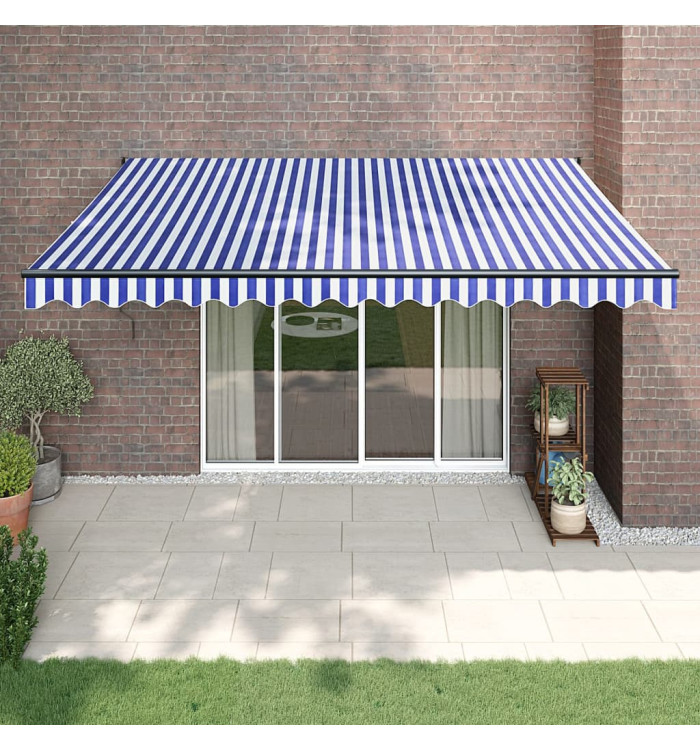 Auvent rétractable bleu et blanc 4,5x3 m tissu et aluminium | Mobilier & Déco