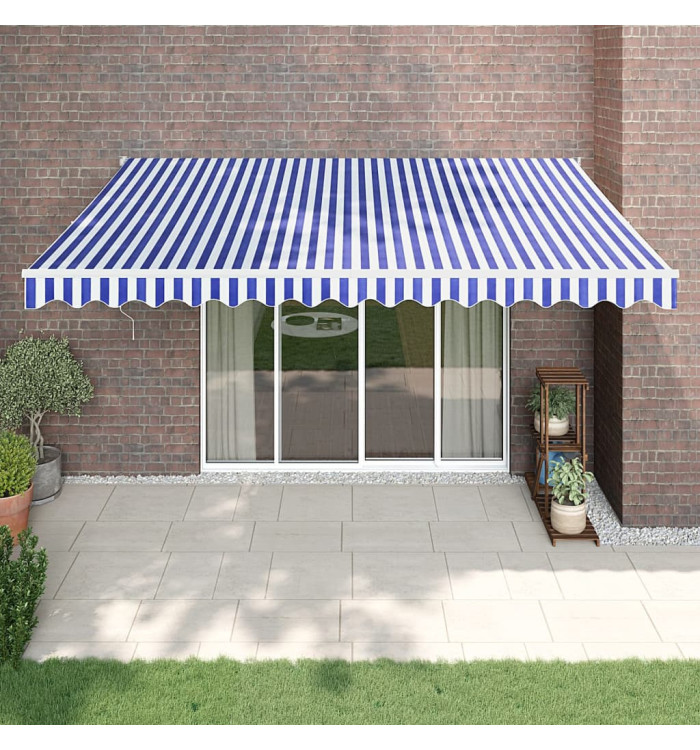 Auvent rétractable bleu et blanc 4x3 m tissu et aluminium | Mobilier & Déco