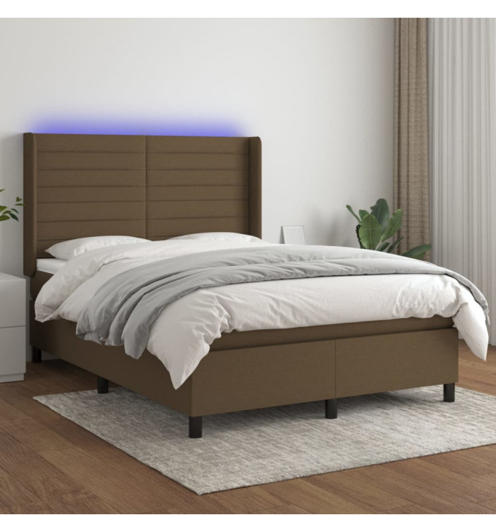 Sommier à lattes de lit matelas et LED Marron foncé 140x190 cm | Mobilier & Déco