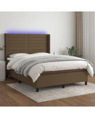 Sommier à lattes de lit matelas et LED Marron foncé 140x190 cm | Mobilier & Déco
