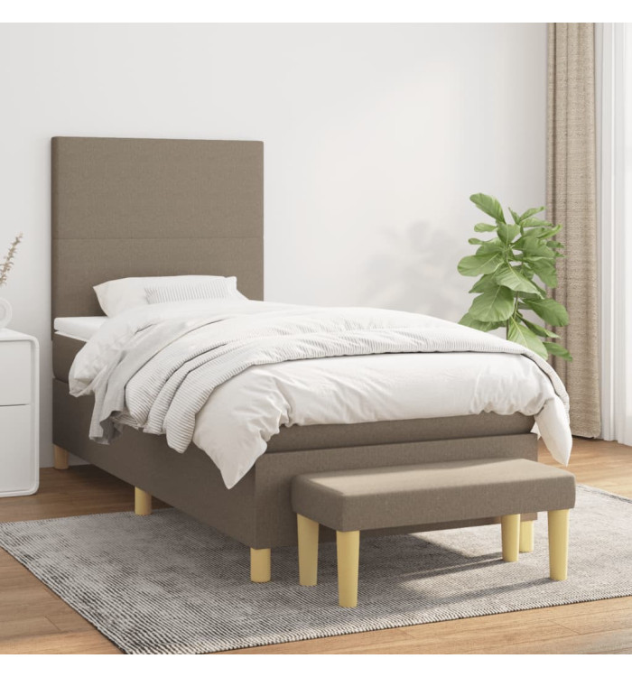 Sommier à lattes de lit avec matelas Taupe 90x190 cm Tissu | Mobilier & Déco