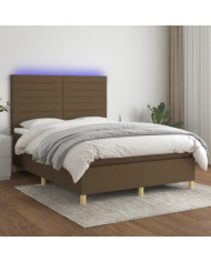 Sommier à lattes de lit matelas et LED Marron foncé 140x200 cm | Mobilier & Déco
