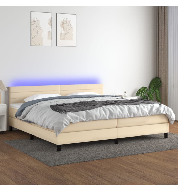 Sommier à lattes de lit et matelas et LED Crème 200x200cm Tissu | Mobilier & Déco