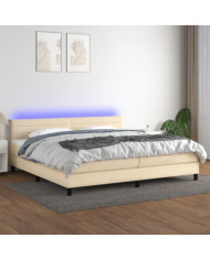 Sommier à lattes de lit et matelas et LED Crème 200x200cm Tissu | Mobilier & Déco