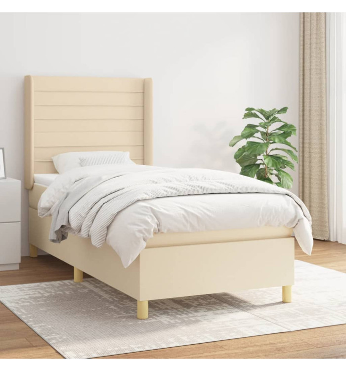 Sommier à lattes de lit avec matelas Crème 100x200 cm Tissu | Mobilier & Déco