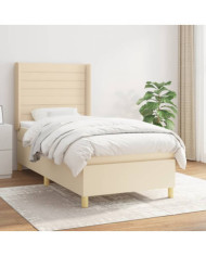 Sommier à lattes de lit avec matelas Crème 100x200 cm Tissu | Mobilier & Déco