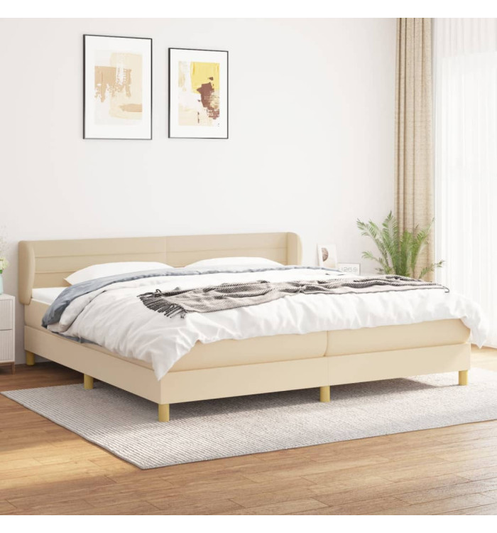 Sommier à lattes de lit avec matelas Crème 200x200 cm Tissu | Mobilier & Déco