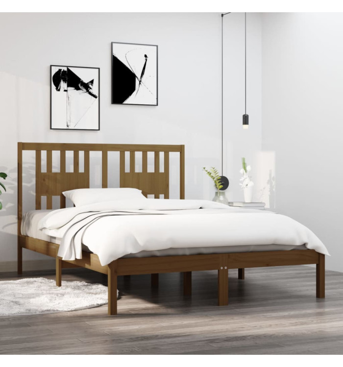 Cadre de lit sans matelas marron miel bois massif 120x200 cm | Mobilier & Déco