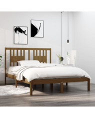 Cadre de lit sans matelas marron miel bois massif 120x200 cm | Mobilier & Déco