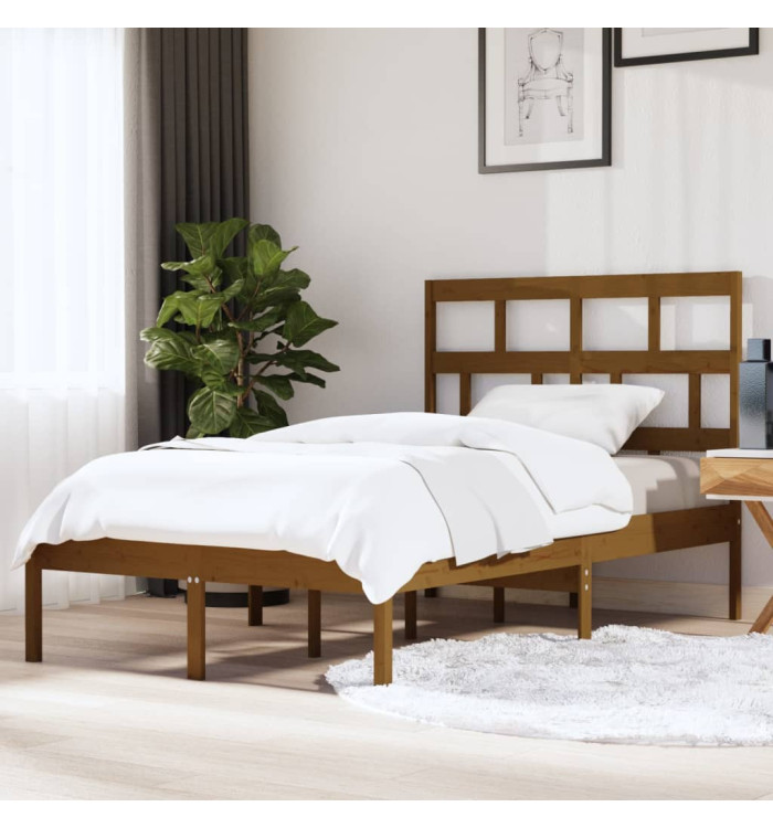 Cadre de lit sans matelas marron miel bois massif 120x200 cm | Mobilier & Déco
