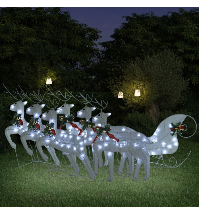 Décoration de Noël Renne et traîneau 140 LED extérieur blanc | Mobilier & Déco