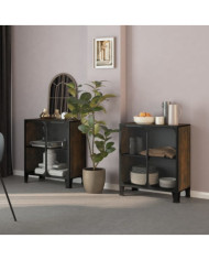 Armoires de rangement 2 pcs Marron 72x36x82 cm Métal et MDF | Mobilier & Déco