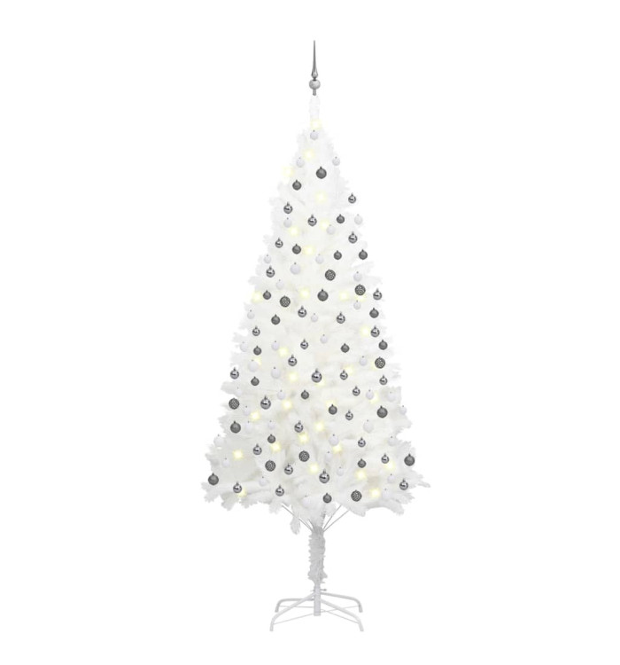 Arbre de Noël artificiel pré-éclairé et boules blanc 240 cm | Mobilier & Déco