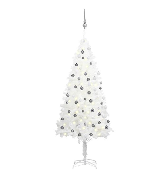 Arbre de Noël artificiel pré-éclairé et boules blanc 180 cm | Mobilier & Déco