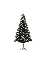 Arbre de Noël artificiel pré-éclairé et boules noir 240 cm PVC | Mobilier & Déco