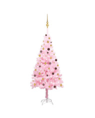 Arbre de Noël artificiel pré-éclairé et boules rose 210 cm PVC | Mobilier & Déco