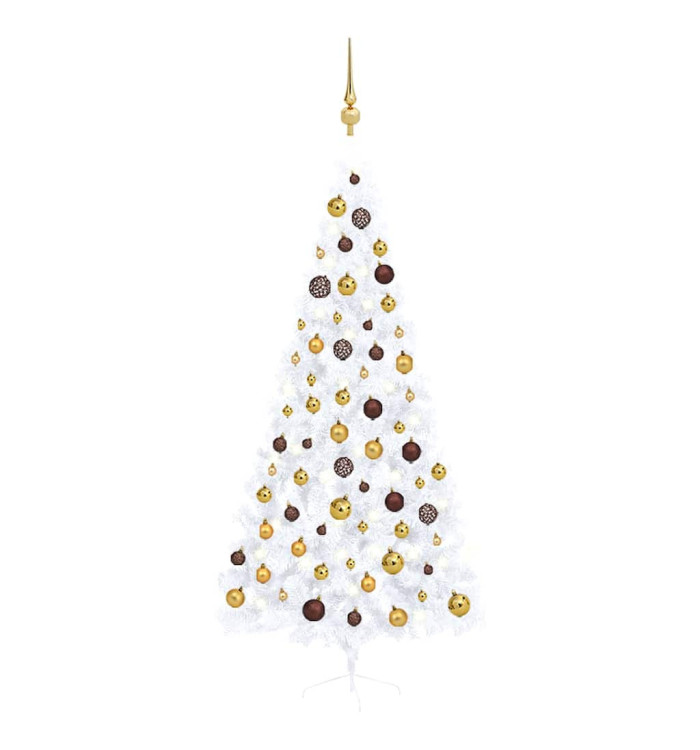 Demi-arbre de Noël artificiel pré-éclairé et boules blanc 210cm | Mobilier & Déco