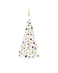 Demi-arbre de Noël artificiel pré-éclairé et boules blanc 210cm | Mobilier & Déco